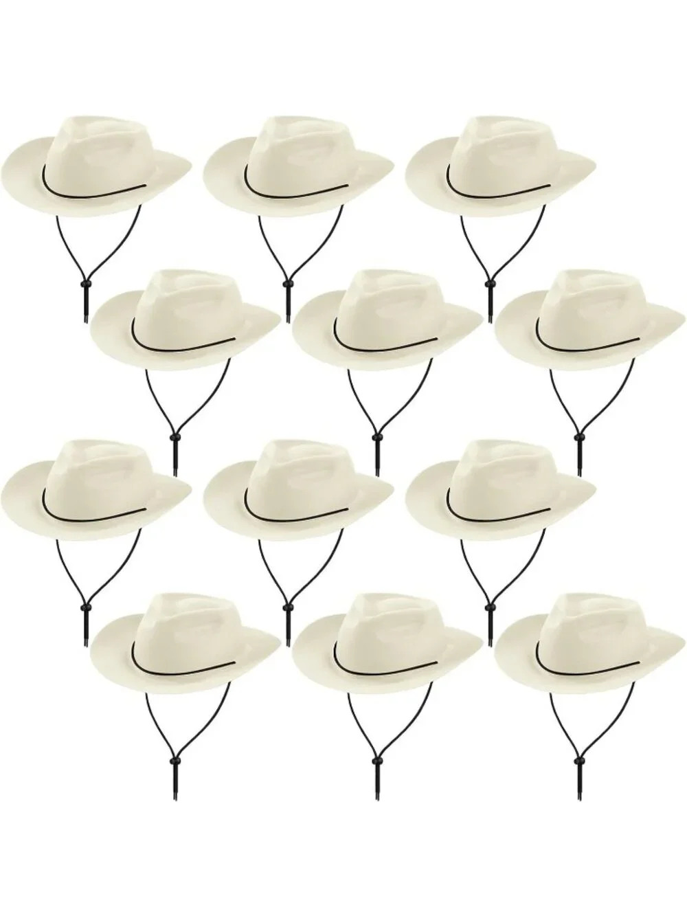 Men's Ivory White Plastic Felt Wide Brimmed Western Cowgirl Cowboy Hat 12 Pieces